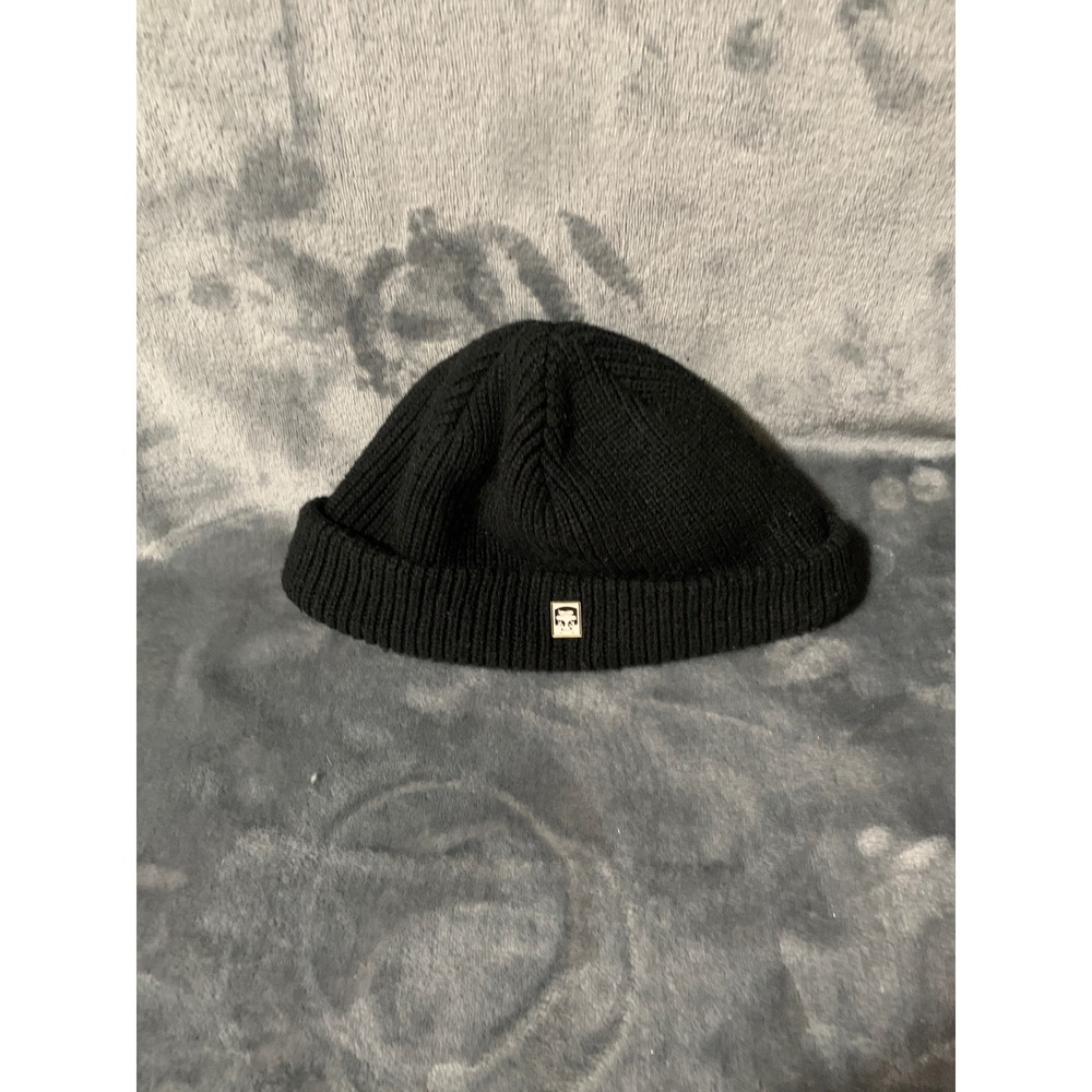 Obey Beanie Mens OS Micro Ribbed Knit Black Metal Logo Pin EUC